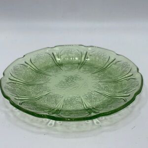 Jeanette Glass Cherry Blossom Green Uranium Depression Salad/Dessert Plate 7 1/4